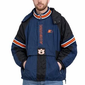 Vintage Starter Auburn University Half-Zip Hooded Pullover Jacket Navy Orange XL